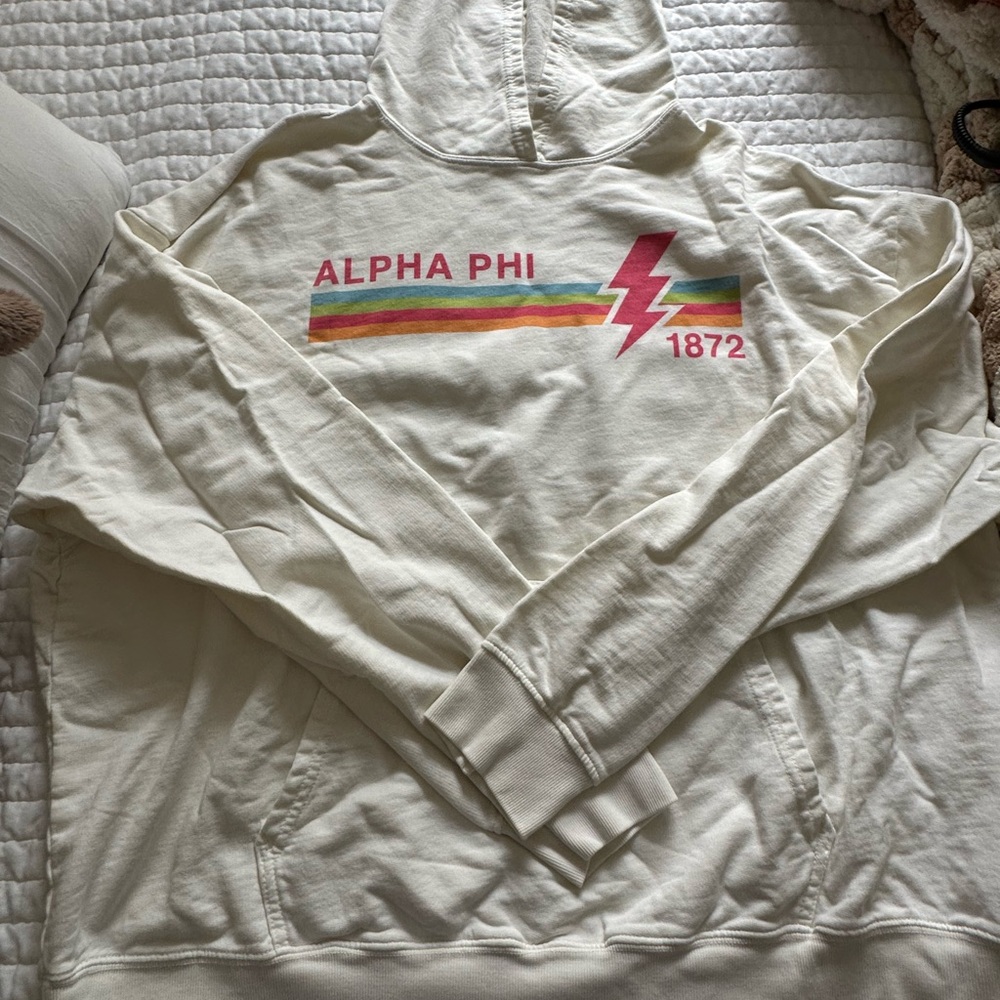 Alpha Phi Cream Hoodie with Rainbow Design
